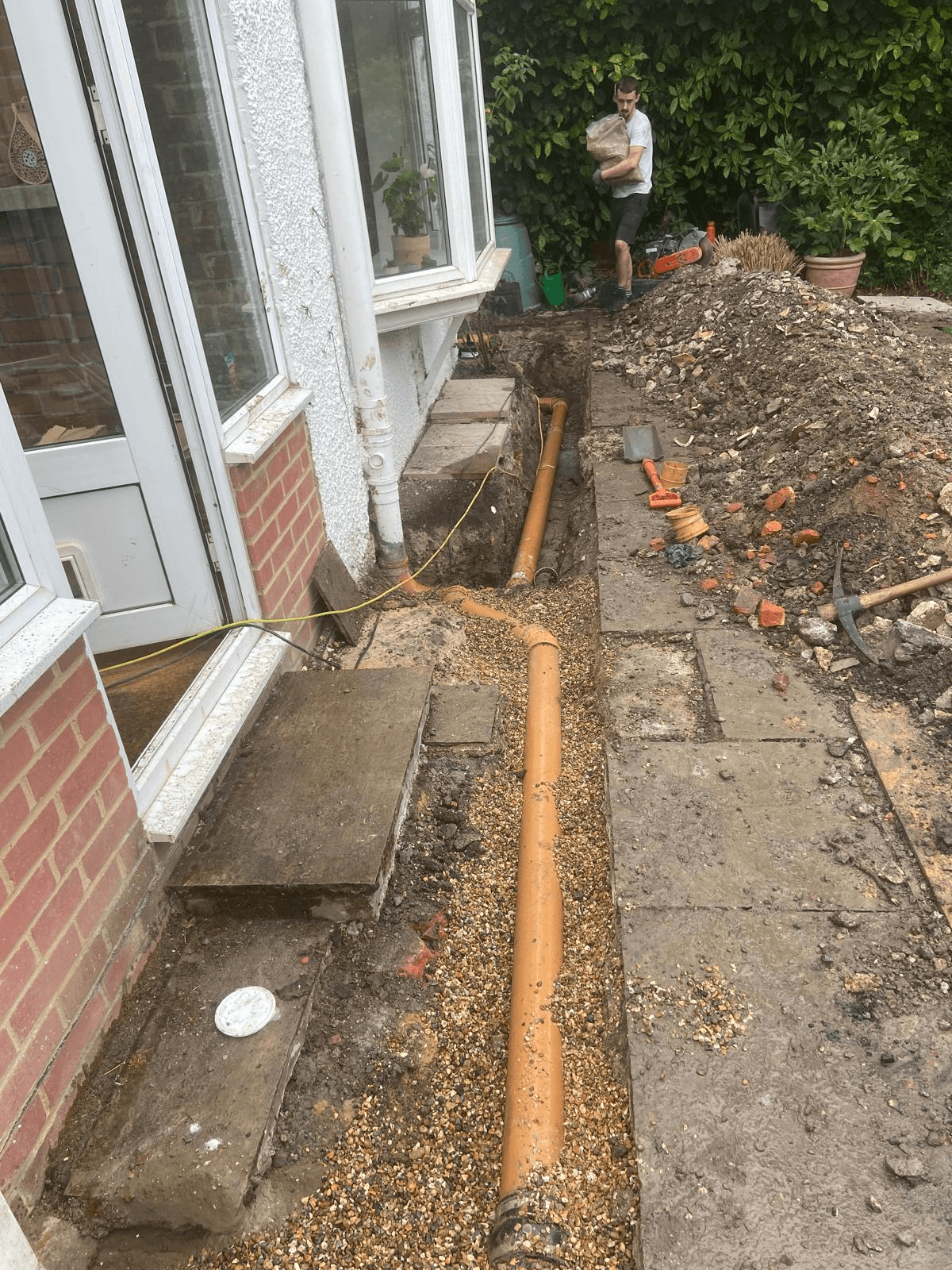 New drainage pipe installation
